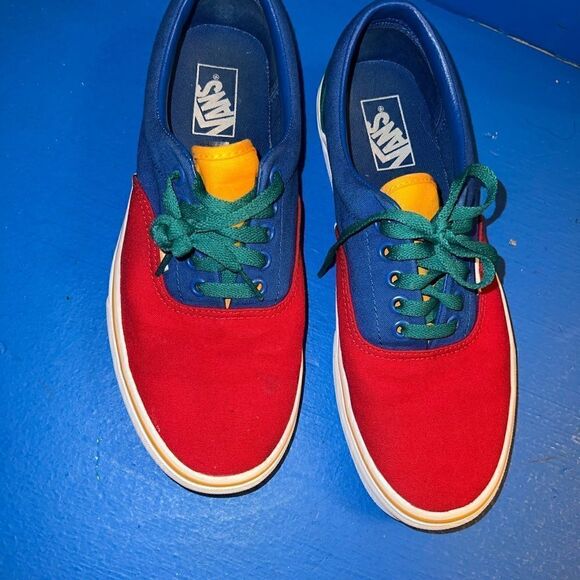 Mens Vans Off The Walls Red Blue Yellow shoes Men 9.5 Wo 11 - Picture 3 of 5